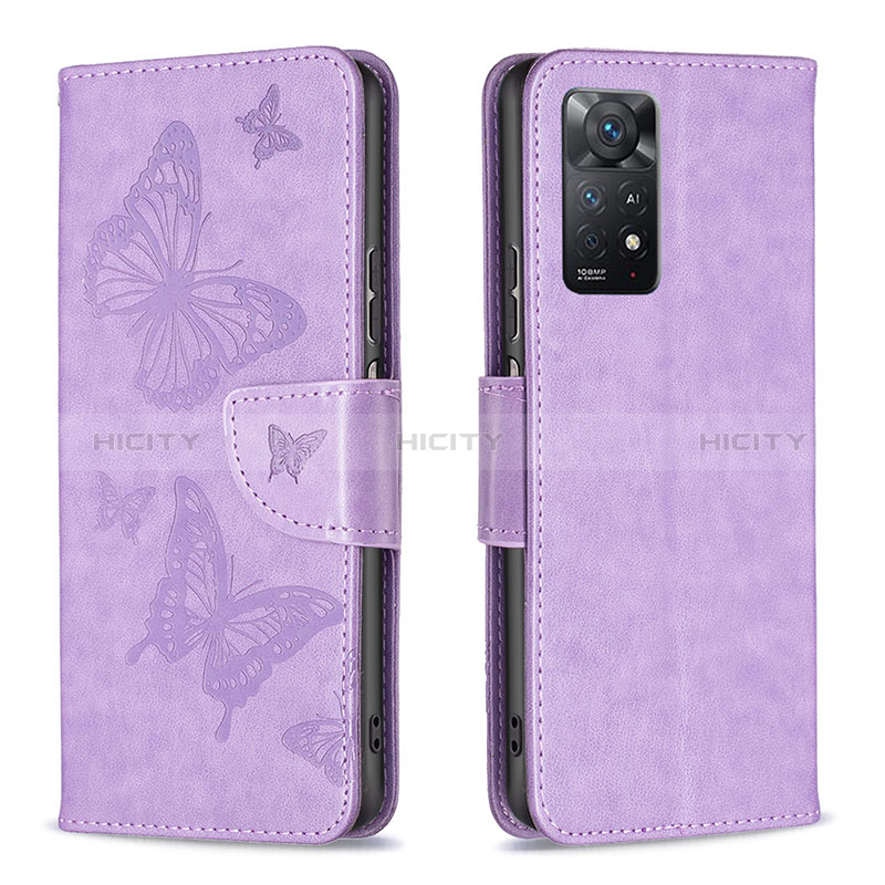 Custodia Portafoglio In Pelle Farfalla Cover con Supporto B01F per Xiaomi Redmi Note 11 Pro 5G Lavanda