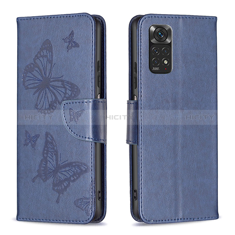 Custodia Portafoglio In Pelle Farfalla Cover con Supporto B01F per Xiaomi Redmi Note 11S 4G Blu