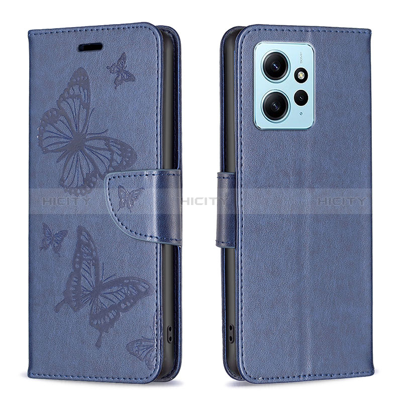 Custodia Portafoglio In Pelle Farfalla Cover con Supporto B01F per Xiaomi Redmi Note 12 4G Blu