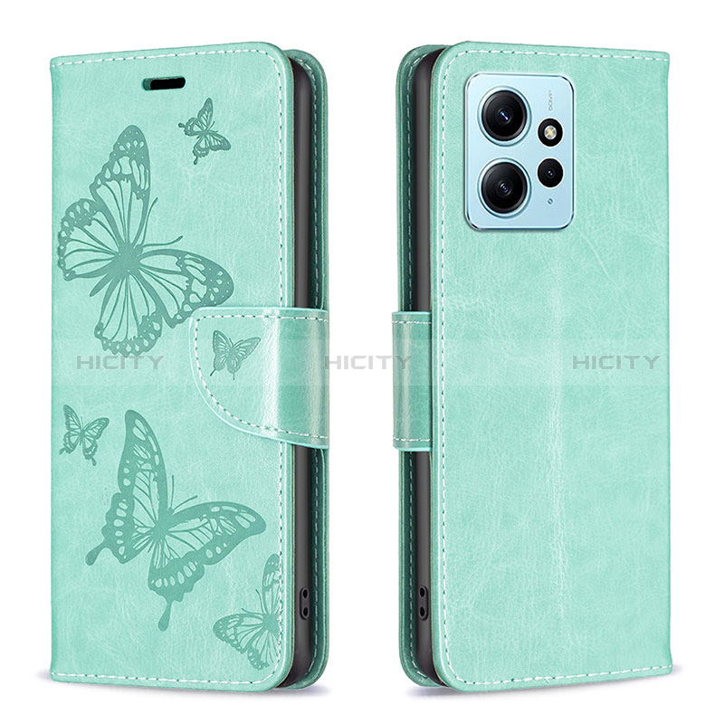 Custodia Portafoglio In Pelle Farfalla Cover con Supporto B01F per Xiaomi Redmi Note 12 4G Verde