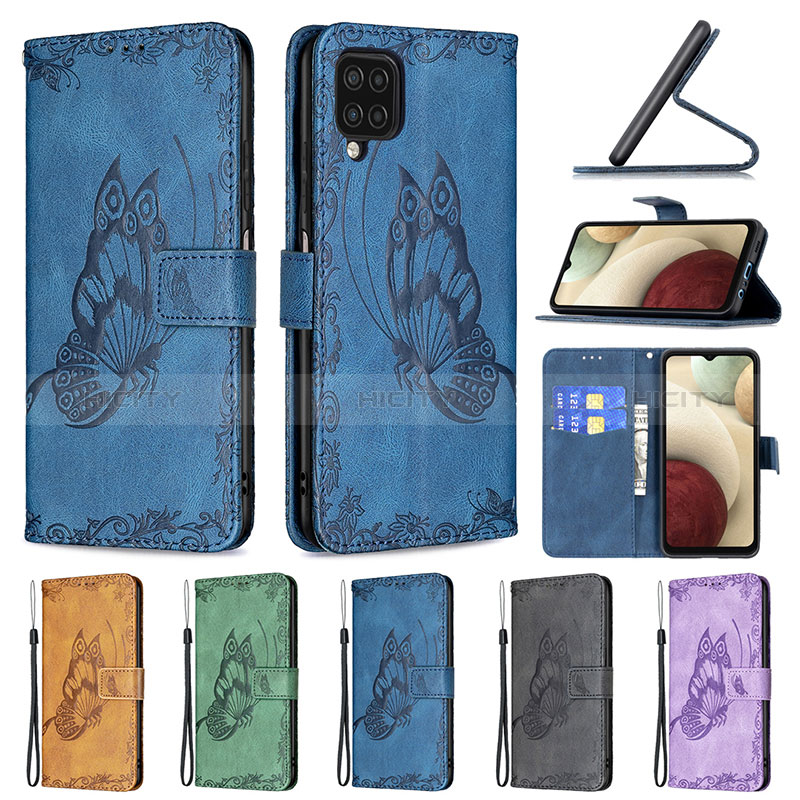 Custodia Portafoglio In Pelle Farfalla Cover con Supporto B02F per Samsung Galaxy A12