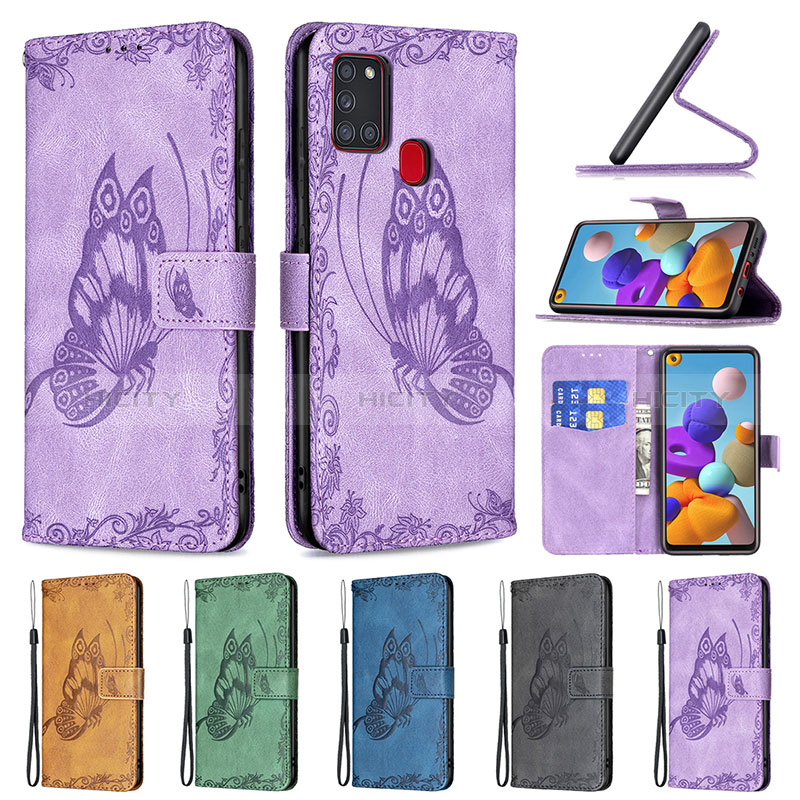 Custodia Portafoglio In Pelle Farfalla Cover con Supporto B02F per Samsung Galaxy A21s