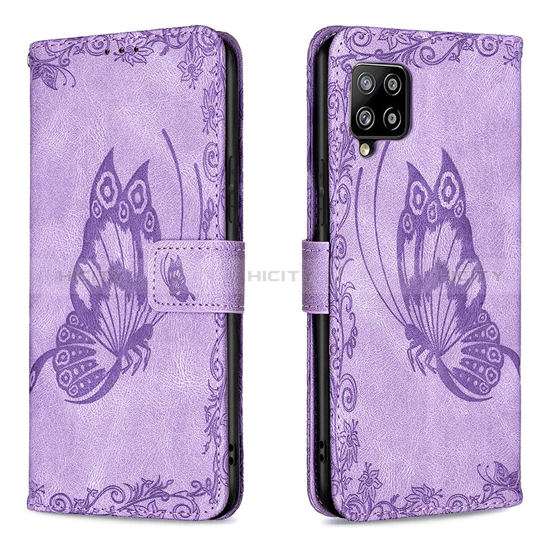 Custodia Portafoglio In Pelle Farfalla Cover con Supporto B02F per Samsung Galaxy A42 5G Lavanda