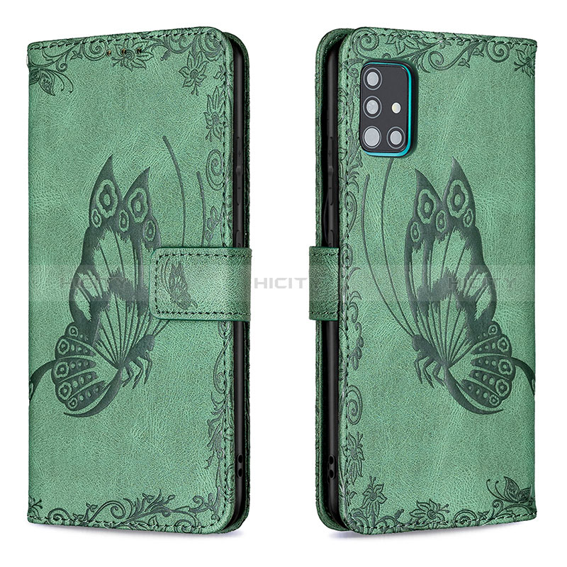 Custodia Portafoglio In Pelle Farfalla Cover con Supporto B02F per Samsung Galaxy A51 4G Verde