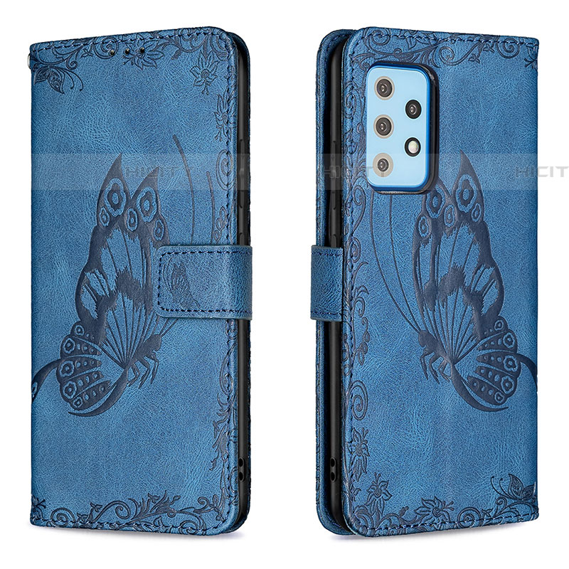 Custodia Portafoglio In Pelle Farfalla Cover con Supporto B02F per Samsung Galaxy A52 4G Blu