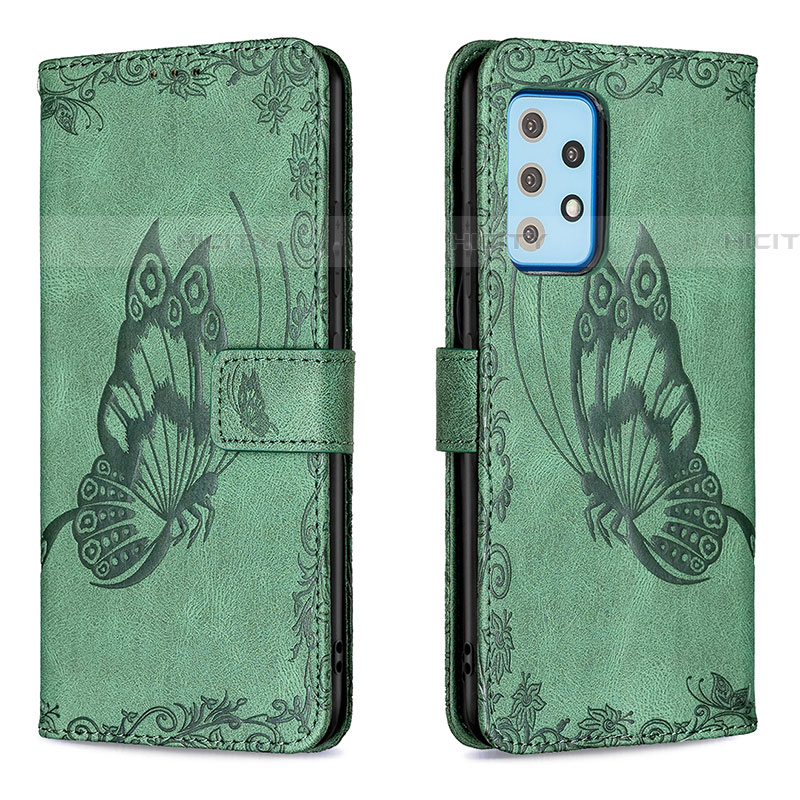 Custodia Portafoglio In Pelle Farfalla Cover con Supporto B02F per Samsung Galaxy A52 4G Verde