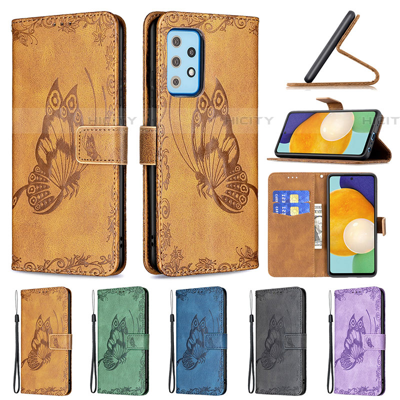 Custodia Portafoglio In Pelle Farfalla Cover con Supporto B02F per Samsung Galaxy A52 5G