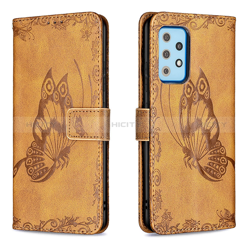 Custodia Portafoglio In Pelle Farfalla Cover con Supporto B02F per Samsung Galaxy A52s 5G Marrone