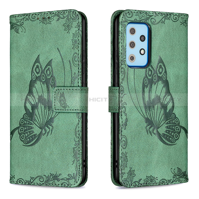 Custodia Portafoglio In Pelle Farfalla Cover con Supporto B02F per Samsung Galaxy A52s 5G Verde