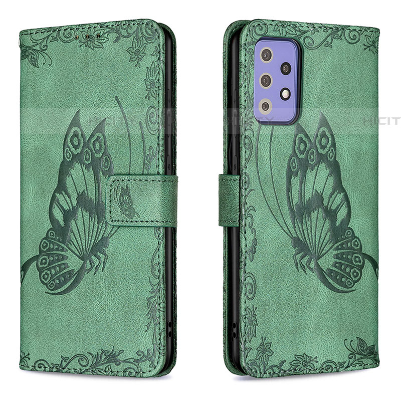 Custodia Portafoglio In Pelle Farfalla Cover con Supporto B02F per Samsung Galaxy A72 5G Verde