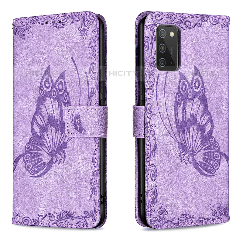 Custodia Portafoglio In Pelle Farfalla Cover con Supporto B02F per Samsung Galaxy M02s Lavanda