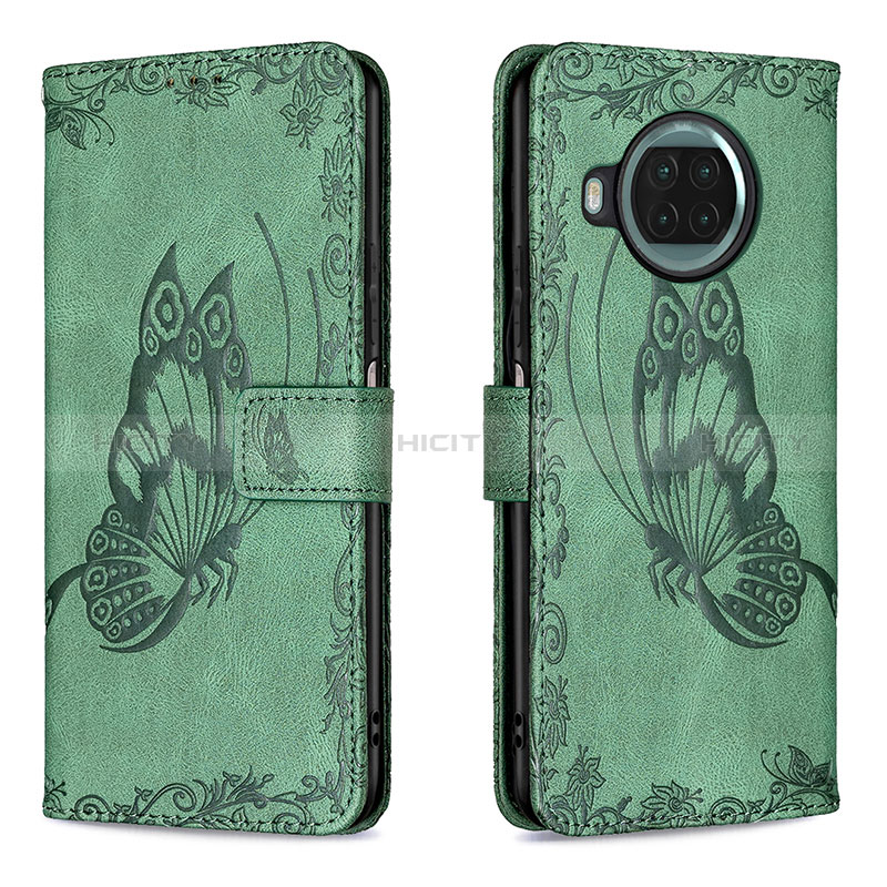 Custodia Portafoglio In Pelle Farfalla Cover con Supporto B02F per Xiaomi Mi 10i 5G Verde