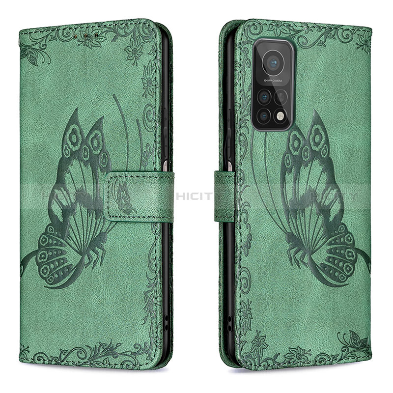 Custodia Portafoglio In Pelle Farfalla Cover con Supporto B02F per Xiaomi Mi 10T Pro 5G Verde