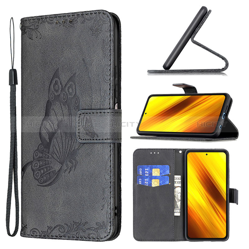 Custodia Portafoglio In Pelle Farfalla Cover con Supporto B02F per Xiaomi Poco X3 NFC