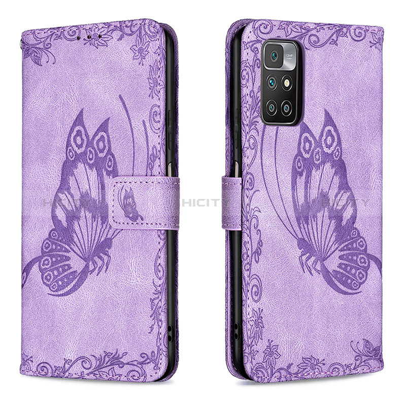 Custodia Portafoglio In Pelle Farfalla Cover con Supporto B02F per Xiaomi Redmi 10 (2022) Lavanda