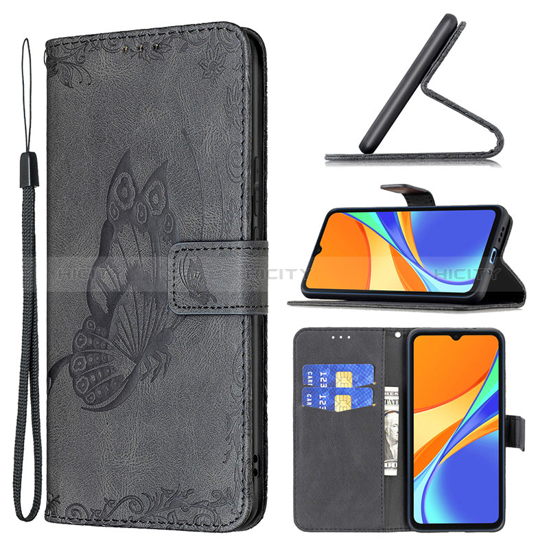 Custodia Portafoglio In Pelle Farfalla Cover con Supporto B02F per Xiaomi Redmi 9 Activ