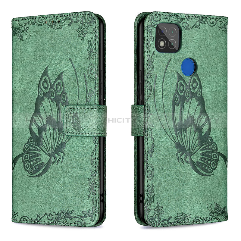 Custodia Portafoglio In Pelle Farfalla Cover con Supporto B02F per Xiaomi Redmi 9 India