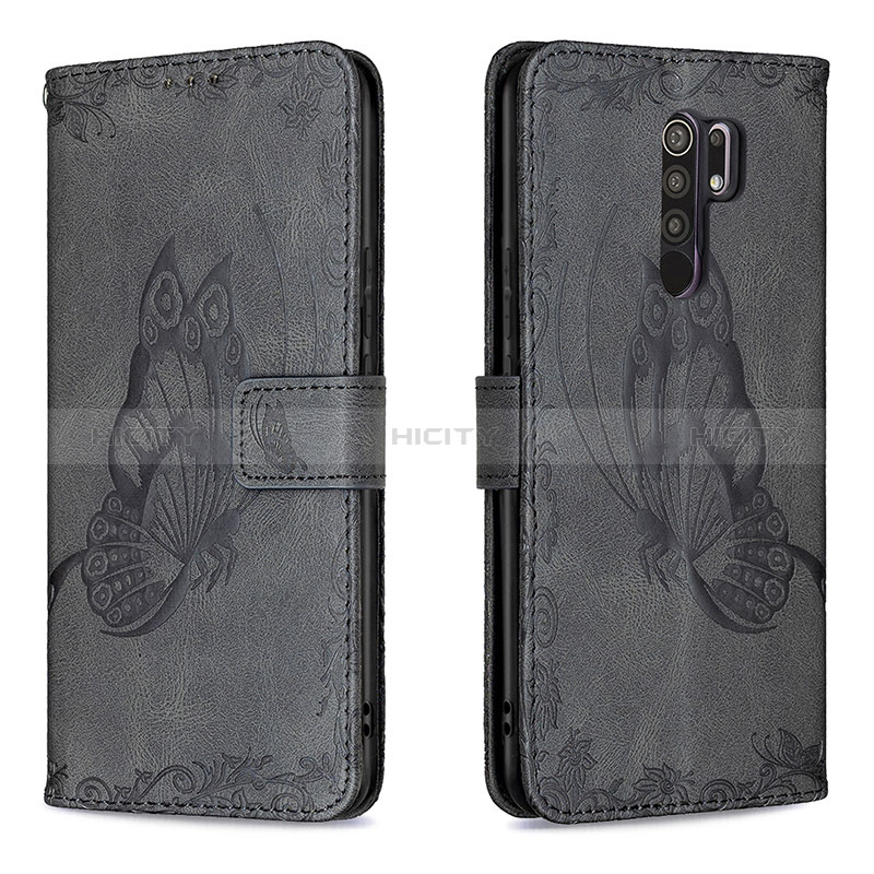 Custodia Portafoglio In Pelle Farfalla Cover con Supporto B02F per Xiaomi Redmi 9 Prime India Nero