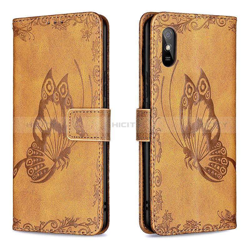 Custodia Portafoglio In Pelle Farfalla Cover con Supporto B02F per Xiaomi Redmi 9A