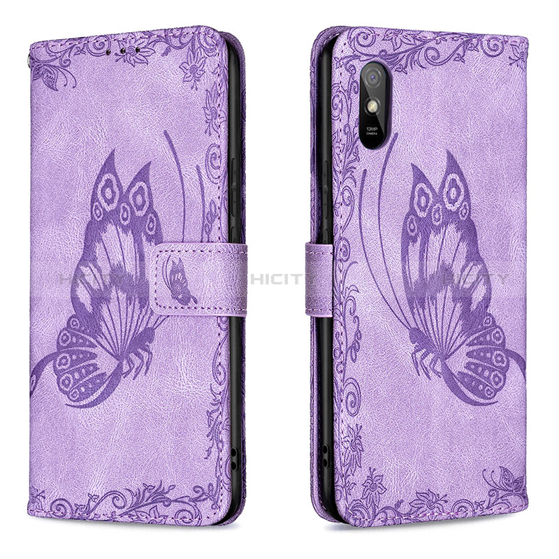 Custodia Portafoglio In Pelle Farfalla Cover con Supporto B02F per Xiaomi Redmi 9A