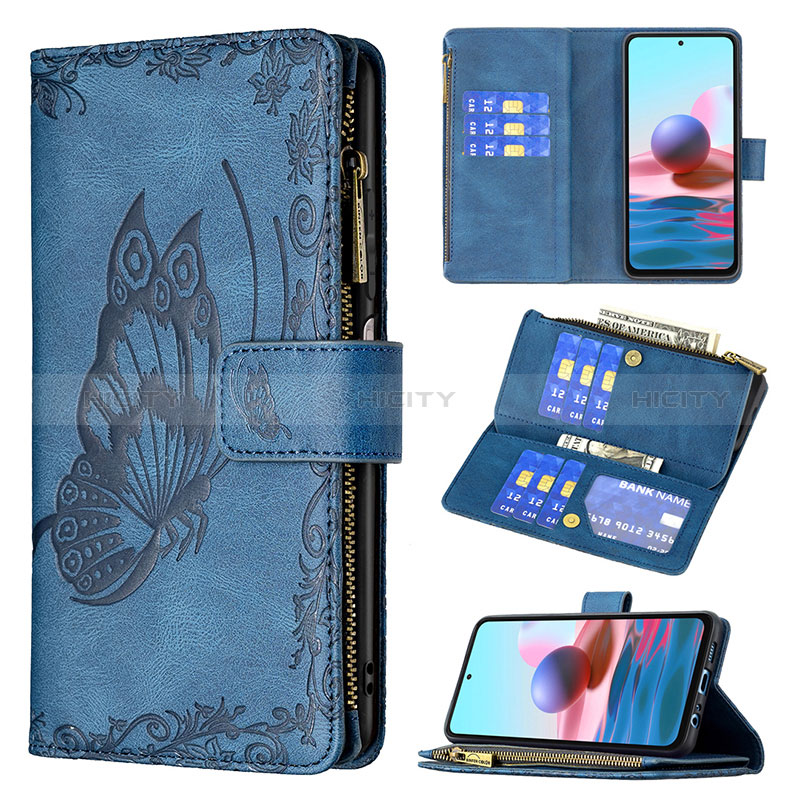 Custodia Portafoglio In Pelle Farfalla Cover con Supporto B02F per Xiaomi Redmi Note 10 4G