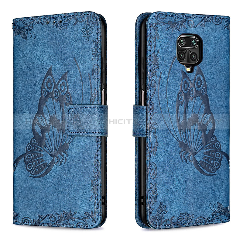 Custodia Portafoglio In Pelle Farfalla Cover con Supporto B02F per Xiaomi Redmi Note 9 Pro Blu