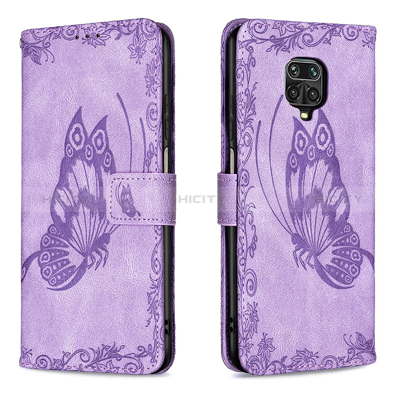 Custodia Portafoglio In Pelle Farfalla Cover con Supporto B02F per Xiaomi Redmi Note 9 Pro Lavanda