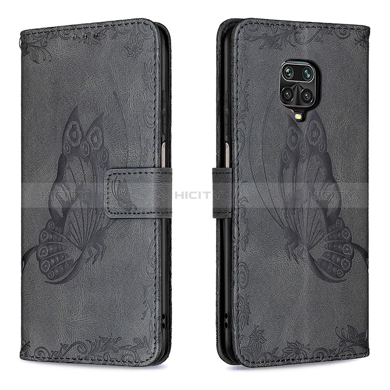 Custodia Portafoglio In Pelle Farfalla Cover con Supporto B02F per Xiaomi Redmi Note 9 Pro Max Nero