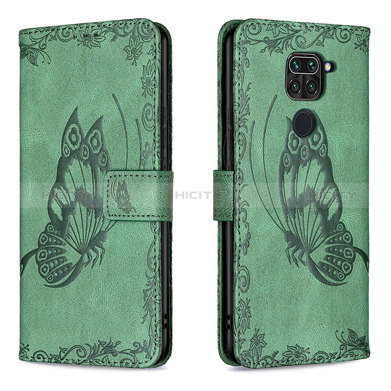 Custodia Portafoglio In Pelle Farfalla Cover con Supporto B02F per Xiaomi Redmi Note 9 Verde