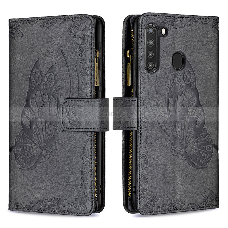 Custodia Portafoglio In Pelle Farfalla Cover con Supporto B03F per Samsung Galaxy A21