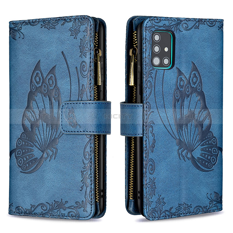 Custodia Portafoglio In Pelle Farfalla Cover con Supporto B03F per Samsung Galaxy A51 4G Blu