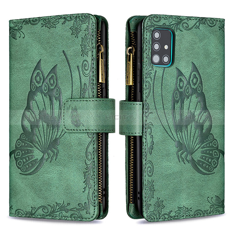 Custodia Portafoglio In Pelle Farfalla Cover con Supporto B03F per Samsung Galaxy A51 4G Verde