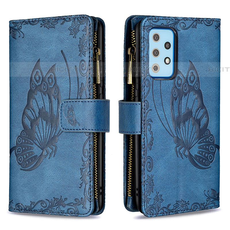 Custodia Portafoglio In Pelle Farfalla Cover con Supporto B03F per Samsung Galaxy A52 4G Blu