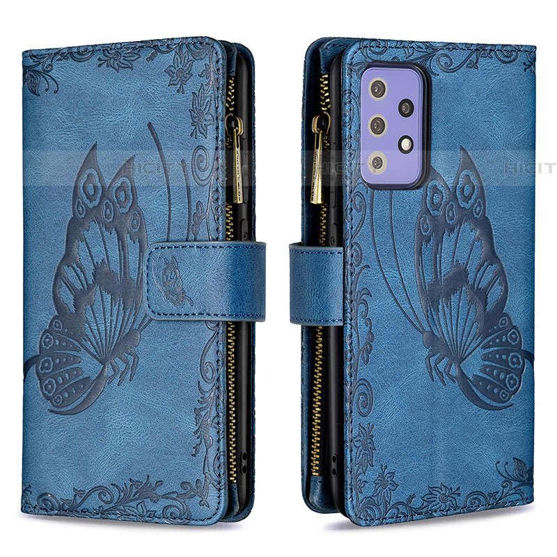 Custodia Portafoglio In Pelle Farfalla Cover con Supporto B03F per Samsung Galaxy A72 4G Blu