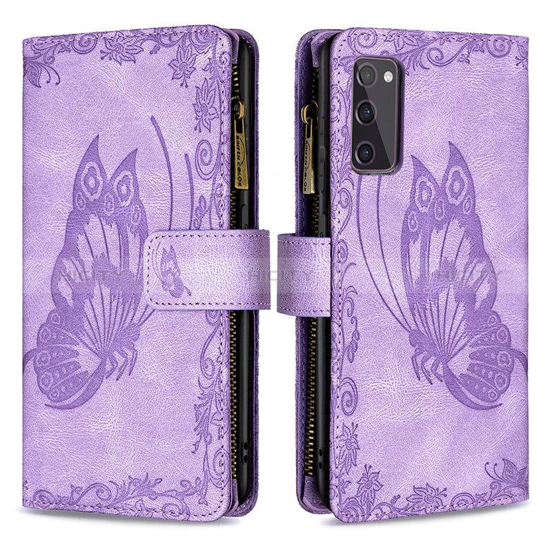 Custodia Portafoglio In Pelle Farfalla Cover con Supporto B03F per Samsung Galaxy S20 FE (2022) 5G Lavanda