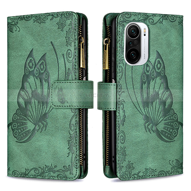 Custodia Portafoglio In Pelle Farfalla Cover con Supporto B03F per Xiaomi Mi 11X Pro 5G Verde