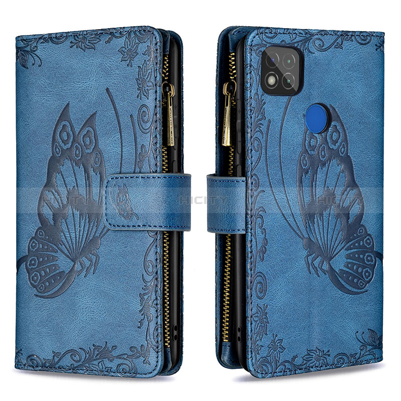 Custodia Portafoglio In Pelle Farfalla Cover con Supporto B03F per Xiaomi POCO C3 Blu