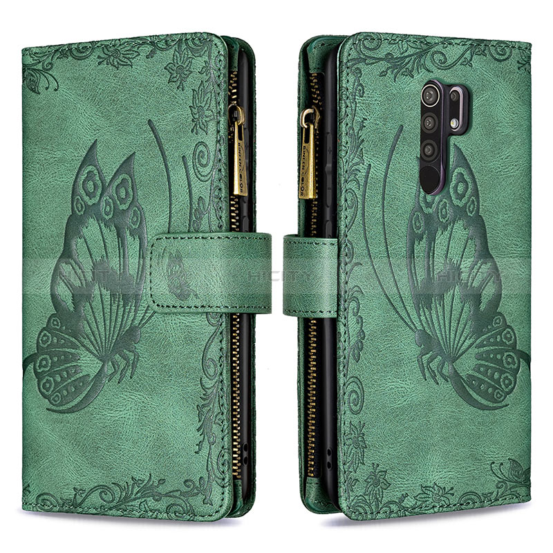 Custodia Portafoglio In Pelle Farfalla Cover con Supporto B03F per Xiaomi Redmi 9 Prime India