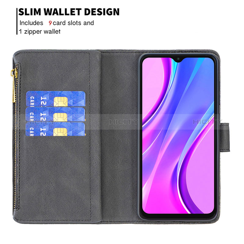 Custodia Portafoglio In Pelle Farfalla Cover con Supporto B03F per Xiaomi Redmi 9 Prime India