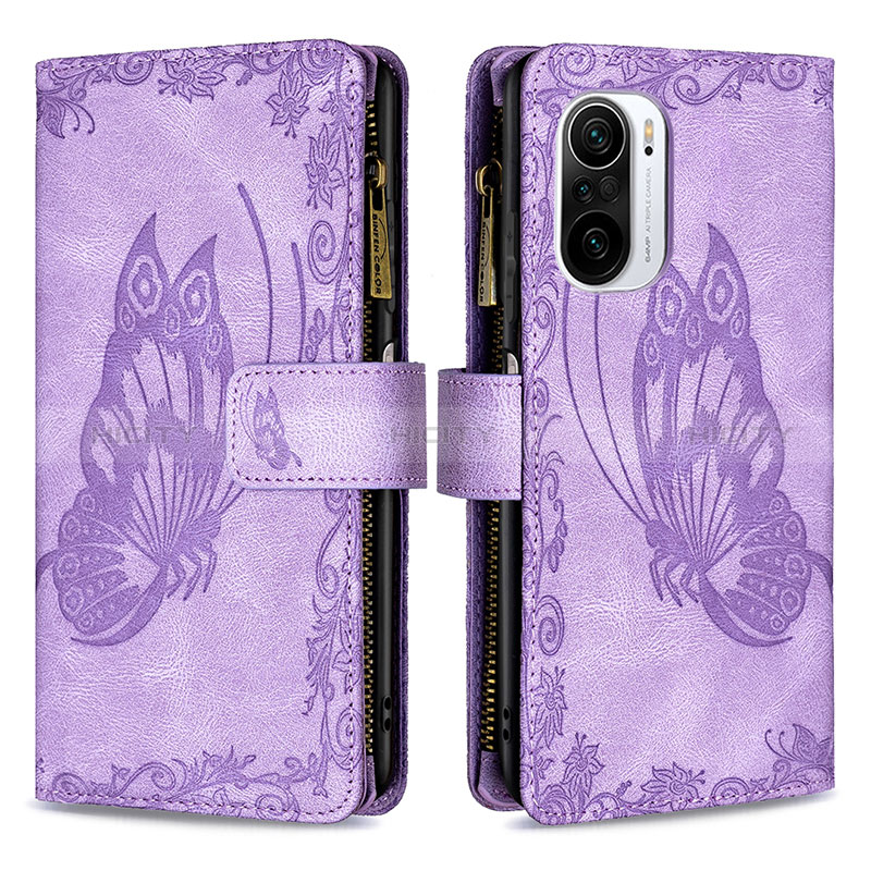 Custodia Portafoglio In Pelle Farfalla Cover con Supporto B03F per Xiaomi Redmi K40 Pro 5G Lavanda