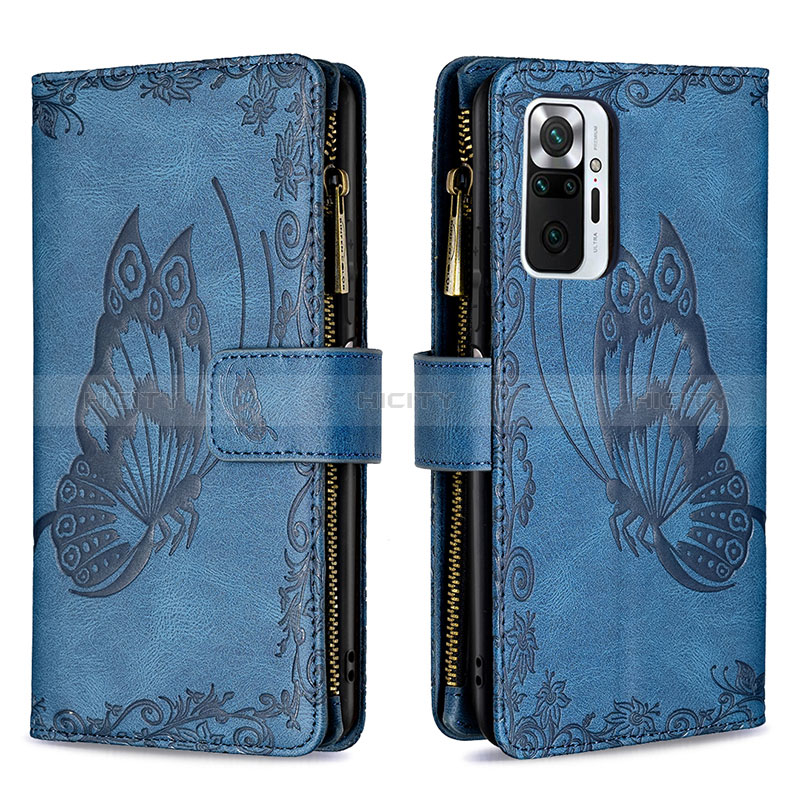 Custodia Portafoglio In Pelle Farfalla Cover con Supporto B03F per Xiaomi Redmi Note 10 Pro 4G Blu