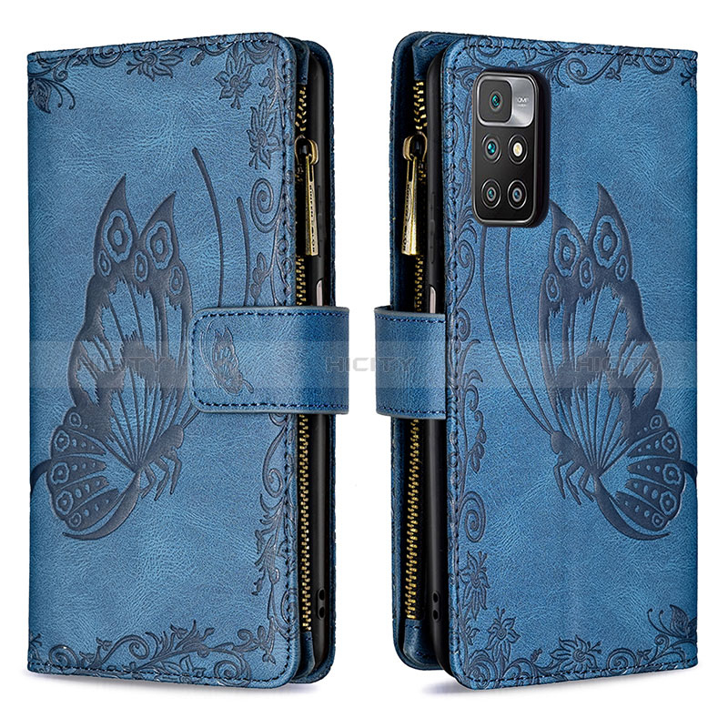 Custodia Portafoglio In Pelle Farfalla Cover con Supporto B03F per Xiaomi Redmi Note 11 4G (2021) Blu