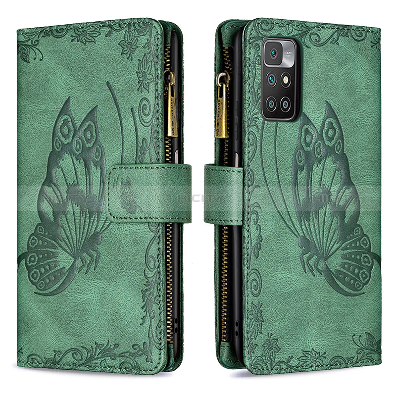 Custodia Portafoglio In Pelle Farfalla Cover con Supporto B03F per Xiaomi Redmi Note 11 4G (2021) Verde