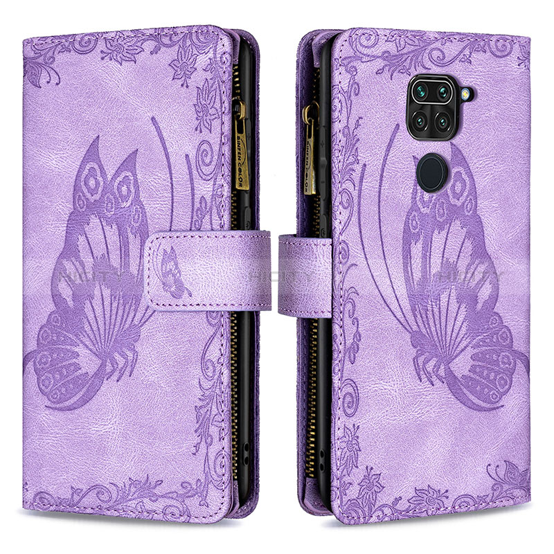 Custodia Portafoglio In Pelle Farfalla Cover con Supporto B03F per Xiaomi Redmi Note 9 Lavanda