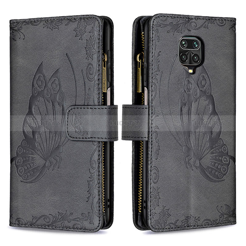 Custodia Portafoglio In Pelle Farfalla Cover con Supporto B03F per Xiaomi Redmi Note 9 Pro Max Nero