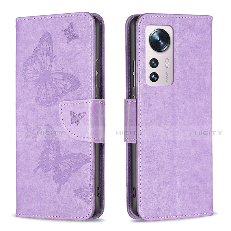 Custodia Portafoglio In Pelle Farfalla Cover con Supporto B13F per Xiaomi Mi 12 5G Lavanda