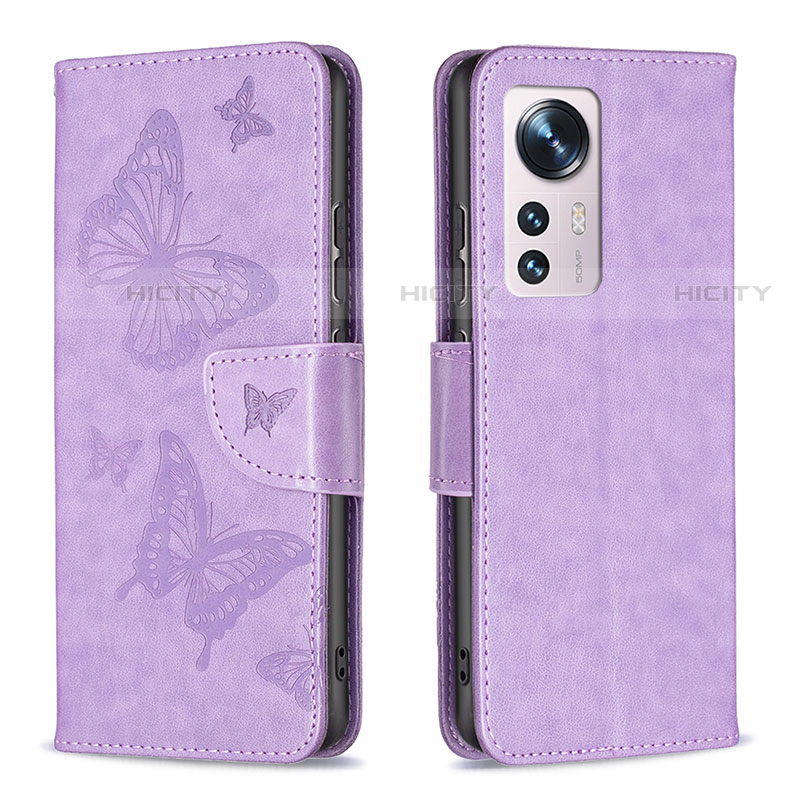 Custodia Portafoglio In Pelle Farfalla Cover con Supporto B13F per Xiaomi Mi 12 Pro 5G Lavanda