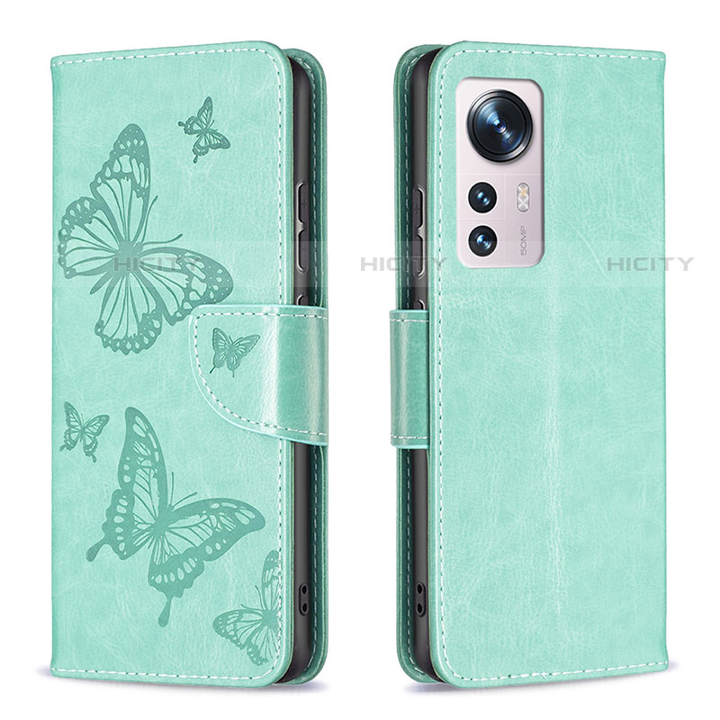 Custodia Portafoglio In Pelle Farfalla Cover con Supporto B13F per Xiaomi Mi 12S 5G Verde