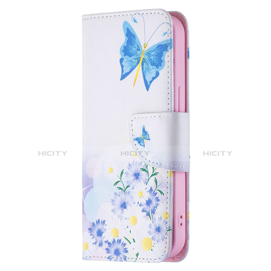 Custodia Portafoglio In Pelle Farfalla Cover con Supporto L01 per Apple iPhone 13 Blu