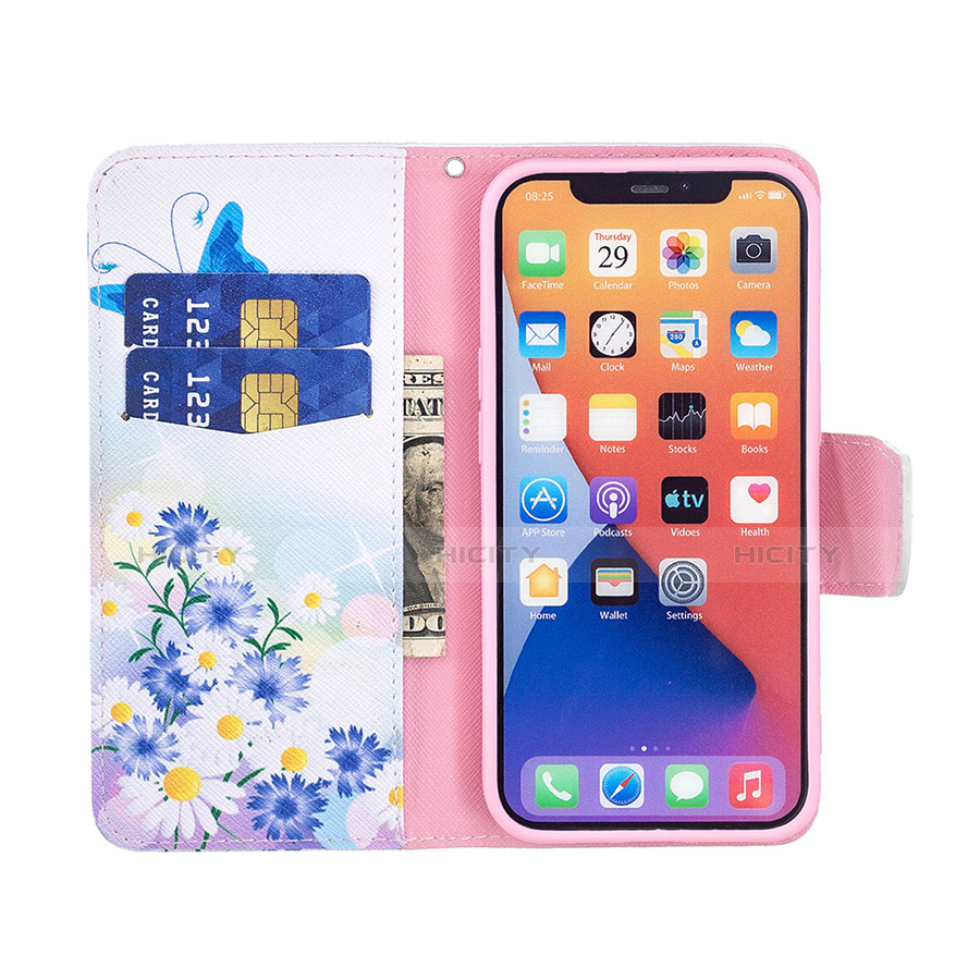 Custodia Portafoglio In Pelle Farfalla Cover con Supporto L01 per Apple iPhone 13 Blu